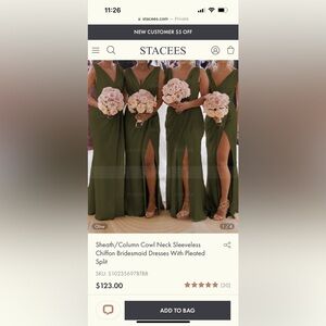 NWT Stacees Sheath/Column Cowl Neck Sleeveless Chiffon Bridesmaid Dress